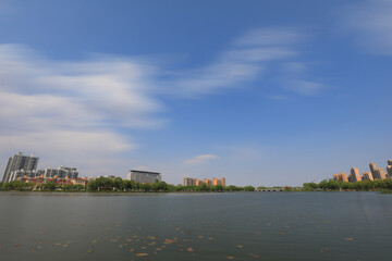 Fototapeta na wymiar Waterfront City Architectural scenery, North China