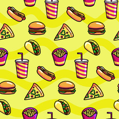 Cartoon Fast Food Seamless Pattern