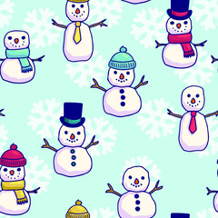 Snowman Cartoon Seamless Pattern