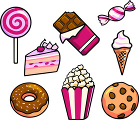 Sweet Candy Cartoon Illustration Set