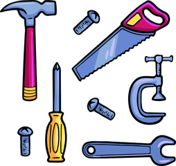 Tools Cartoon Illustration Set
