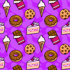 Sweet Cartoon Food Seamless Pattern