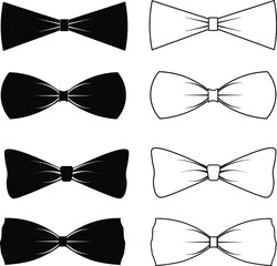 set of ties, white and black, isolated on white background, vector illustration
