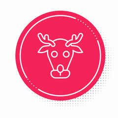 White line Reindeer icon isolated on white background. Merry Christmas and Happy New Year. Red circle button. Vector
