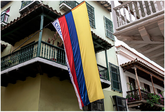 Colombian flag on the balcony. 