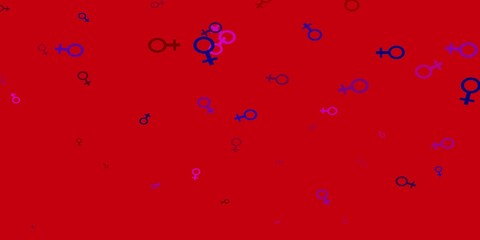 Light Blue, Red vector texture with women's rights symbols.