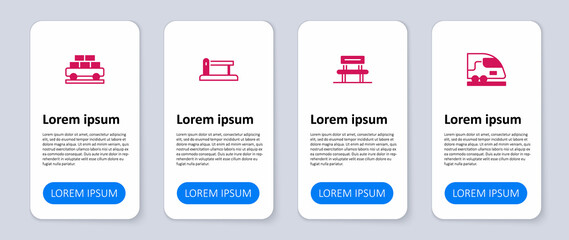 Set High-speed train, Waiting hall, Railway barrier and Cargo wagon. Business infographic template. Vector