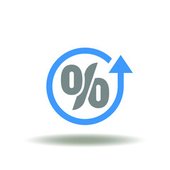 Obraz premium Vector illustration of round update or back arrow with percent. Symbol of PIP Percentage In Point. Sign of tax, fees reduction.