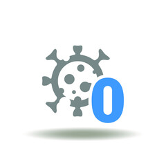 Vector illustration of virus molecule with zero number. Icon of zero covid. Symbol of coronavirus control and zero covid policy.