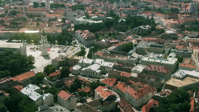 Aerial view of the Cathedral Basilica of St. Stanislaus and Vladislaus, the main symbol of the Lithuanian capital. Vilnius, Lithuania