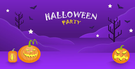 Postcards, flyers, web banners, posters, Halloween ideas with pumpkin ghosts. cemetery atmosphere, tombstone, scary, scary, flat illustration.