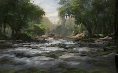 Fototapeta premium painting of a beautiful forest