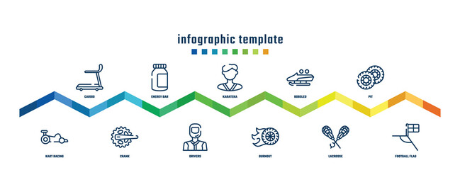 concept infographic design template. included cardio, kart racing, energy bar, crank, karateka, drivers, bobsled, burnout, pit, football flag icons.