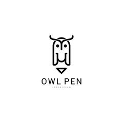owl pen logo abstract design. linear style. logotype