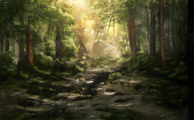 painting of morning in the woods