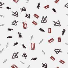 Set line Keytar, Triangle musical instrument, Audio jack and Harmonica on seamless pattern. Vector