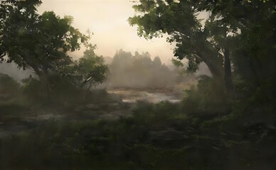 misty morning in the forest