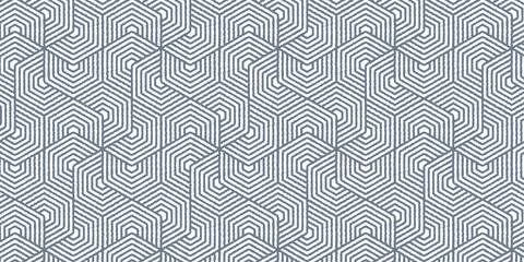 Abstract geometric pattern with wavy stripes. Seamless background white and blue lines polygon shape