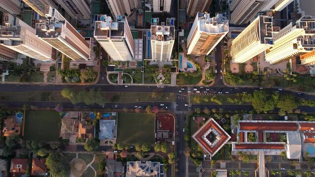 Drone footage from the top of Avenida Jo&atilde;o Fi&uacute;sa in the city of Ribeir&atilde;o Preto SP Brazil. Traffic and vehicle traffic. A beautiful and well-kept city and metropolis.