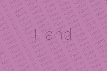 Word Hand in languages of world. Logo Hand on Light purple color