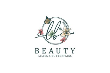 Butterfly  flowers logo decorative design nature blooming spring environment 
