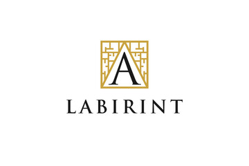 Labyrinth A initial logo design icon symbol abstract business technology