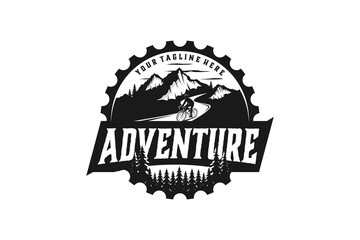 Mountain logo gear circle shape badge style emblem outdoor nature hill adventure rocky mountain