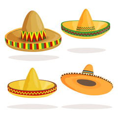 Mexican ethnic sombrero hat isolated element. Vector drawing illustration for icon, game, packaging, banner. Wild west, Mexico concept. Traditional Mexican wide brimmed hat