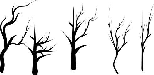 Naked trees silhouettes set. Hand drawn isolated illustrations 44.eps