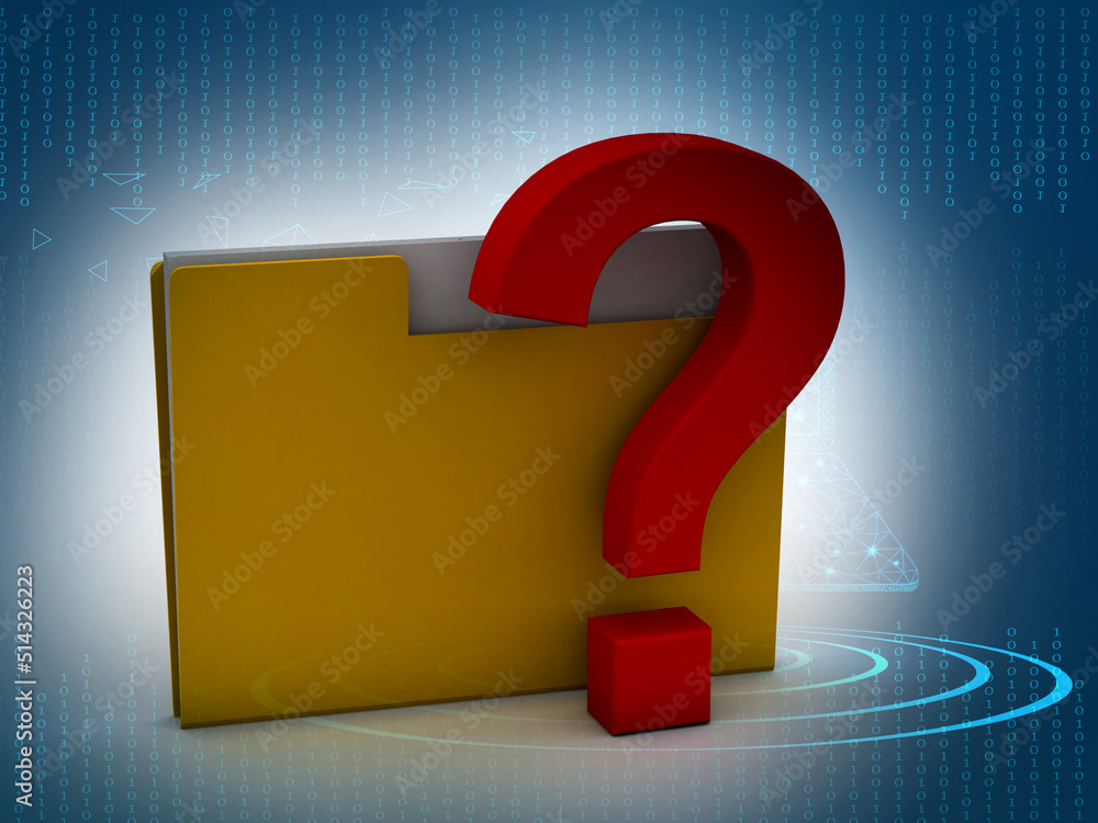 Poster 3d rendering folder with question mark digital background