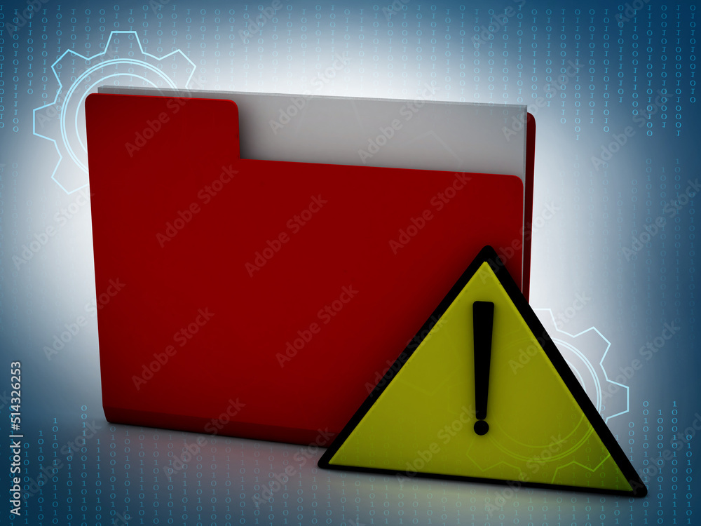 Poster 3d illustration folder with explanation mark in digital background