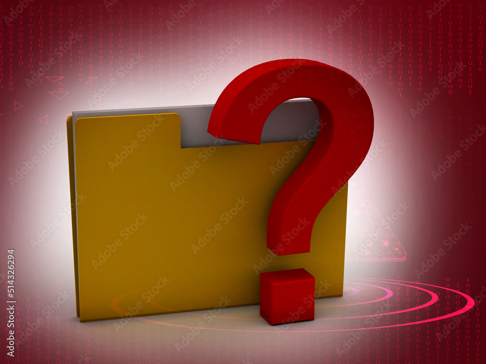 Poster 3d rendering folder with question mark digital background