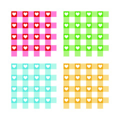 A set of background illustrations in a cute style heart and check pattern combination.