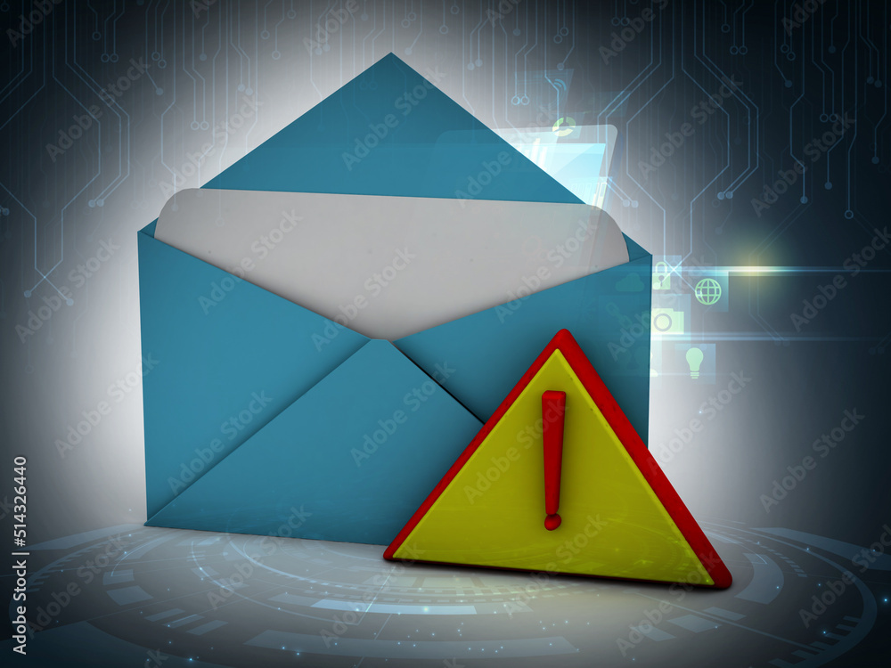 Aufkleber alert email message concept exclamation mark in envelope isolated , 3d rendering