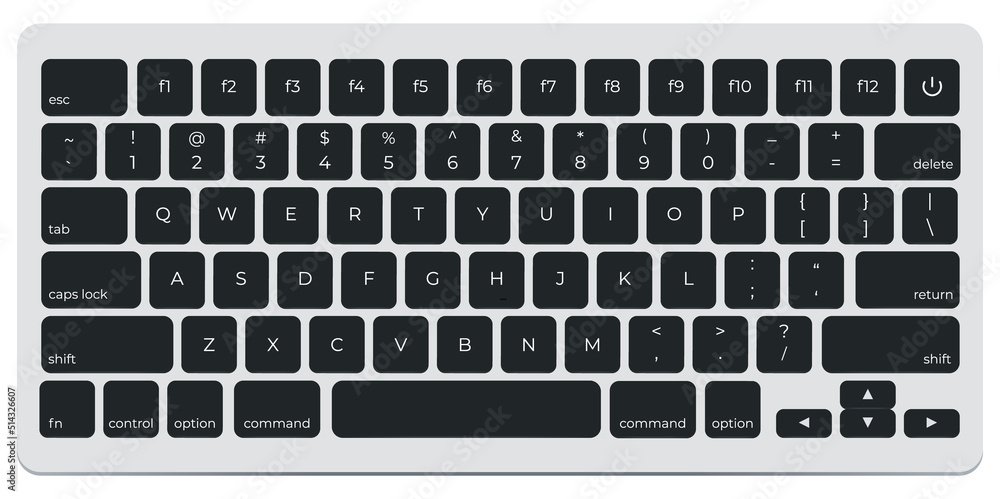 Poster Contemporary light keyboard of computer. Top View Wireless Keyboard New Model With Aluminium Isolated With Clipping Path On White Background