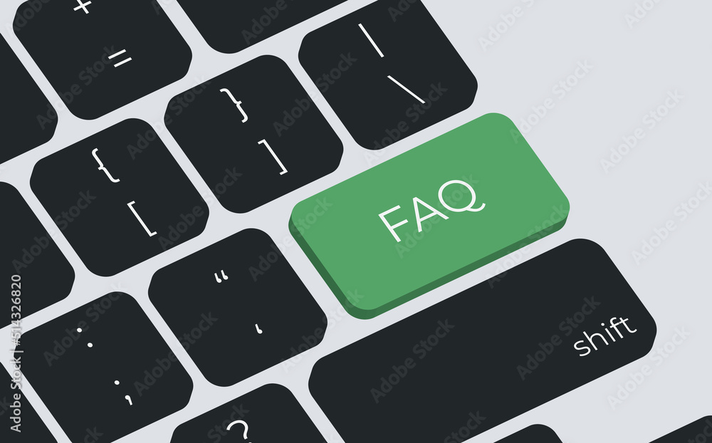 Poster Computer keyboard key with key FAQ. Keyboard keys icon button