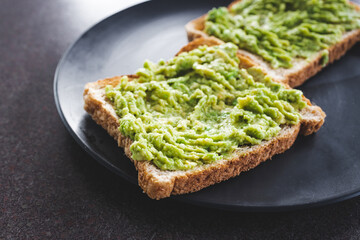 healthy plant-based food, plant-based smashed avocado toast close-up