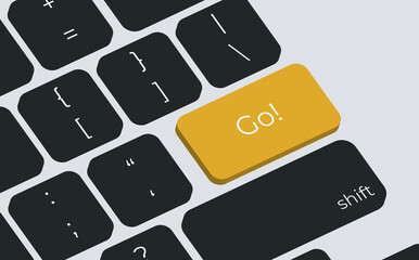 GO button in yellow on a computer keyboard - obrazy, fototapety, plakaty