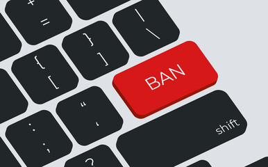 Ban button on keyboard keys vector. Simple style