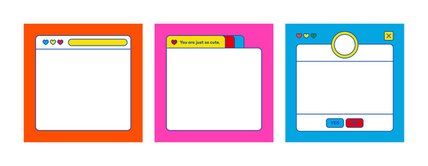 Colorful, modern, simple, trendy web and app frame design template illustration set.