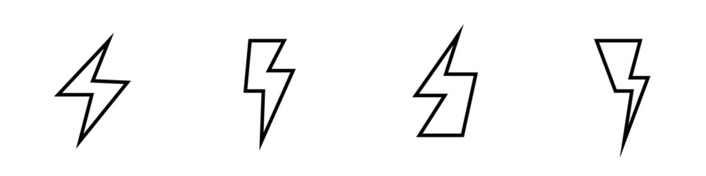 Conjunto de icono de rayo. Concepto de energ&iacute;a y electricidad. Trueno. Ilustraci&oacute;n vectorial estilo l&iacute;nea simple