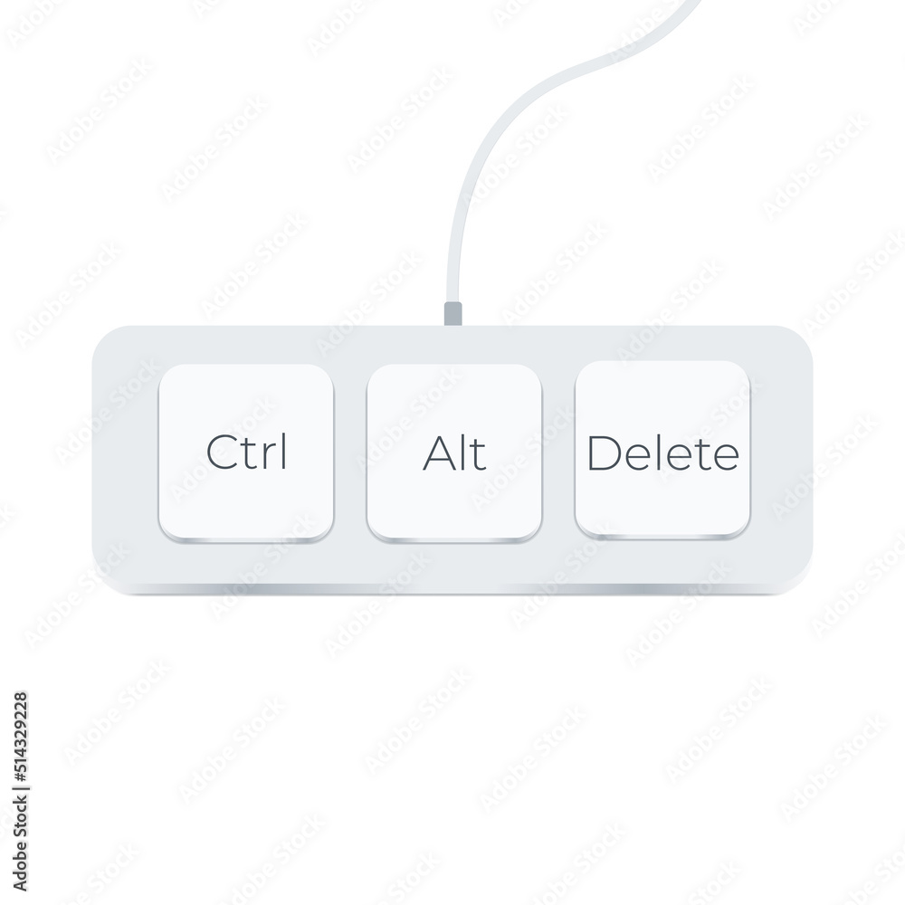 Poster ctrl, alt and del on white background. flat style. keyboard shortcut icon for your web site design, 
