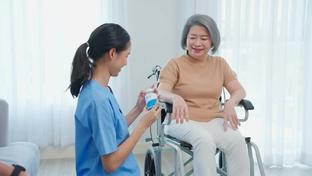 Asian senior woman patient consult to physician nurse at nursing home