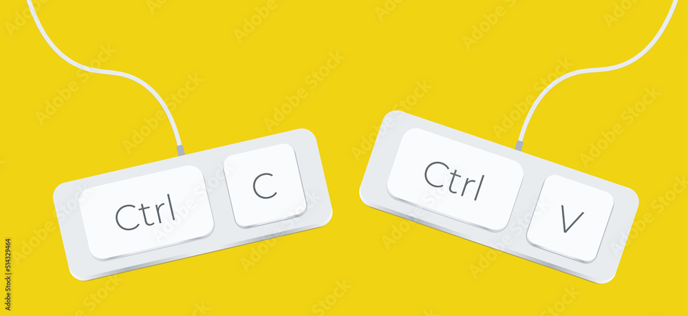 Fototapete Keyboard keys Ctrl C and Ctrl V, copy and paste the key shortcuts. Computer icon on yellow background