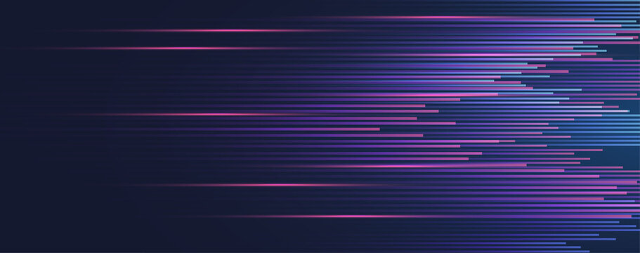 Multicolored light trails abstract. Motion blur effect, separated lines on dark violet background