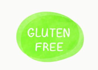 Vector illustration of a green hand drawn food label with text - gluten free isolated on a white background.