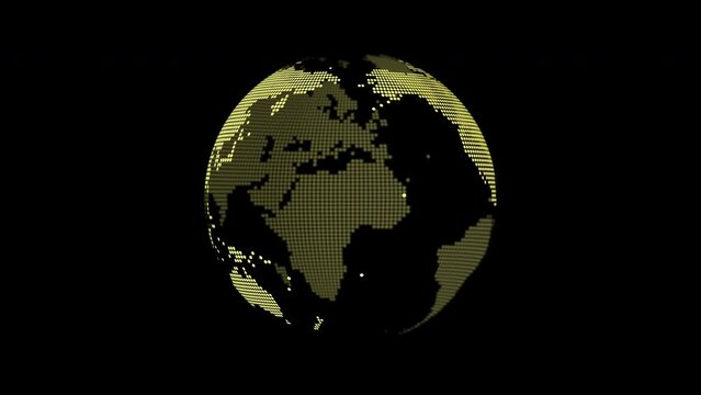 黄色いドット柄の地球の回転アニメーション（ループ素材）