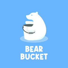 Bear and bucket cartoon illustration logo