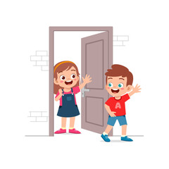 little kid open the door for friend