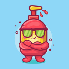 cute pet shampoo bottle character mascot with cool expression isolated cartoon in flat style design